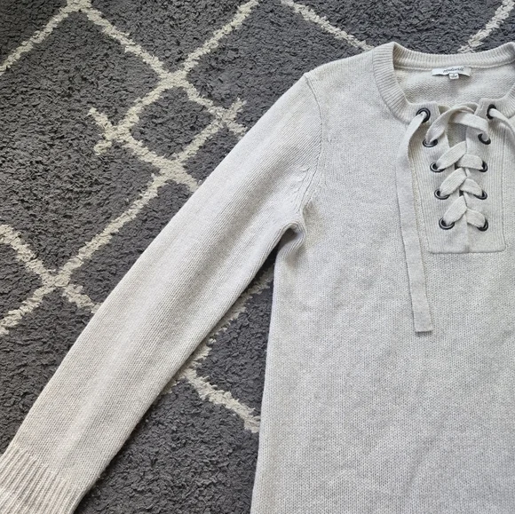 Madewell Merino Wool Long Sleeve Lace Up Front Cream Oatmeal Sweater Dress M - Picture 6 of 11
